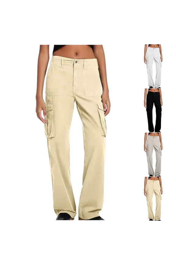 Cargo Pants for Women's Solid Color Cotton Hip Trend Casual Trousers with Pockets