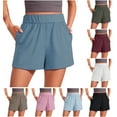thumbnail image 1 of Simua Comfy Ribbed Sweat Shorts for Women Solid Color High Waist Lounge Athletic Shorts with Pockets, 1 of 8