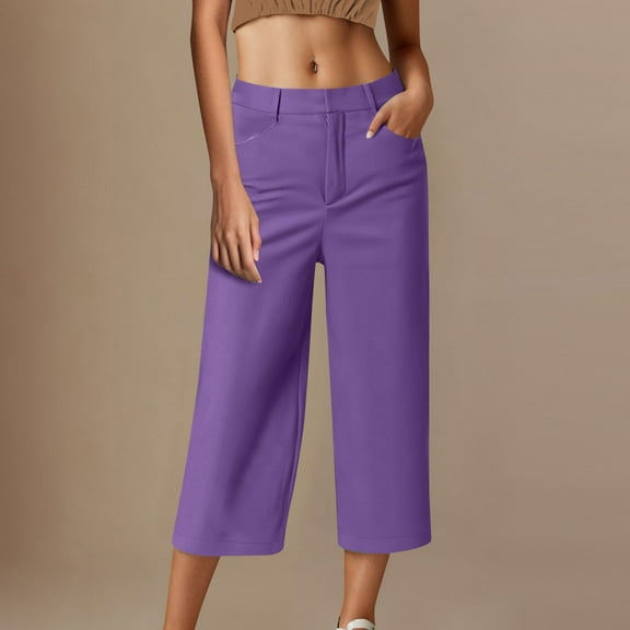Simua Cropped Pants for Women Trendy Business Casual High Waisted Pull On Straight Leg Dress Pants with Pockets