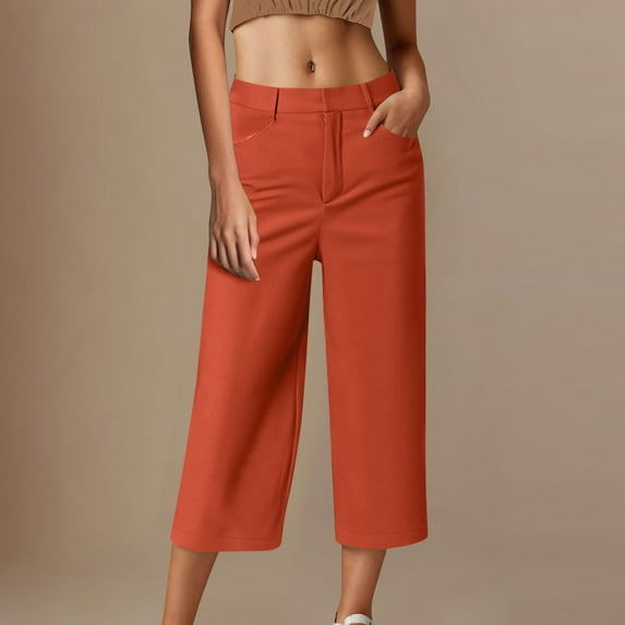 Simua Cropped Pants for Women Trendy Business Casual High Waisted Pull On Straight Leg Dress Pants with Pockets