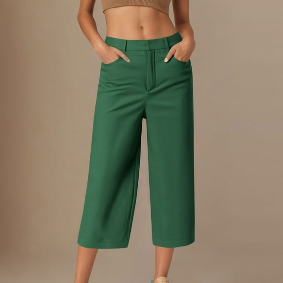 Simua Cropped Pants for Women Trendy Business Casual High Waisted Pull On Straight Leg Dress Pants with Pockets
