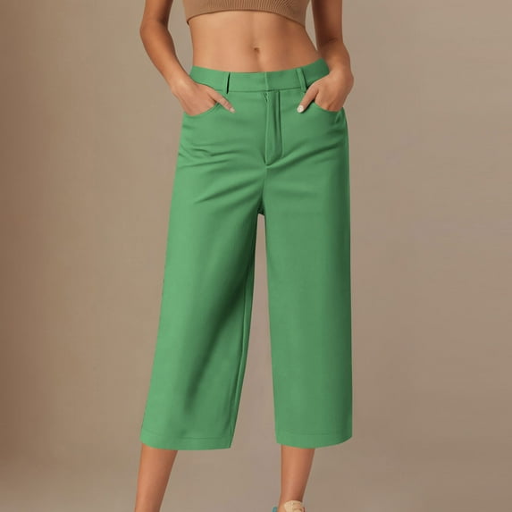 Simua Cropped Pants for Women Trendy Business Casual High Waisted Pull On Straight Leg Dress Pants with Pockets