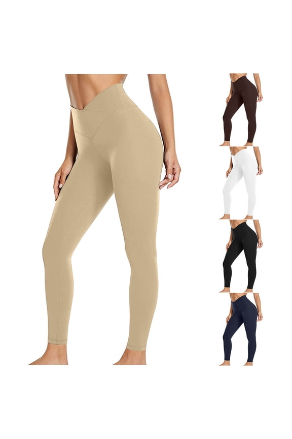 Cross High Waist Leggings for Women Soft and Stretchy Solid Color Gym Yoga Pants
