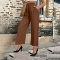 thumbnail image 1 of Simua Drawstring Pants for Womens Solid Color Elastic High Waisted Straight Leg Trousers with Button Pockets Brown L, 1 of 7
