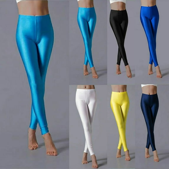 Simua Fashion Stretch Skinny Solid Color Glossy Cloth Leggings Elastic Waist Pants for Casual Workout