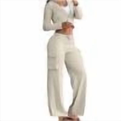 Simua Fashion Two Piece Outfit Suit for Woemn Cardigan Button and Wide Leg Cargo Pants Clothing Set