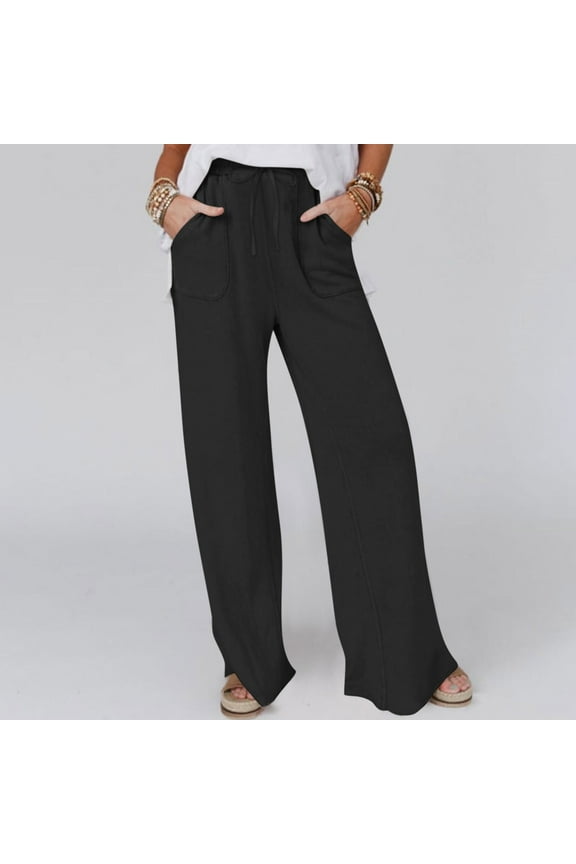 Simua Fashion Wide Leg Jeans for Women Elastic High Waisted Pull On Drawstring Baggy Denim Pants Black,XXL