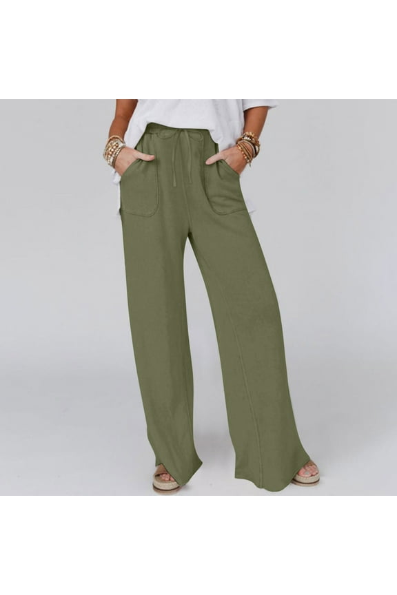 Simua Fashion Wide Leg Jeans for Women Elastic High Waisted Pull On Drawstring Baggy Denim Pants Green,M