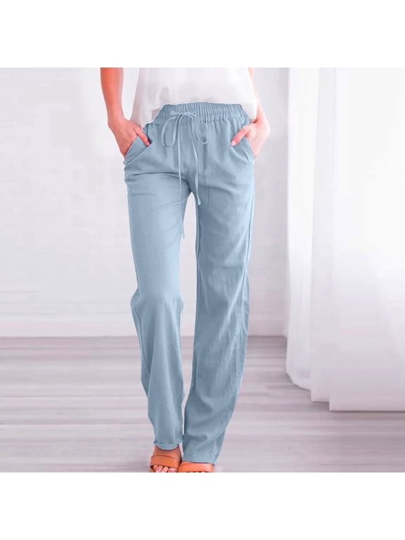 Simua Fashion Wide Leg Jeans for Women Elastic High Waisted Pull On Drawstring Baggy Denim Pants Light Blue,L