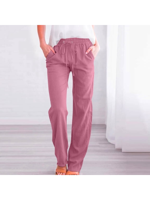 Simua Fashion Wide Leg Jeans for Women Elastic High Waisted Pull On Drawstring Baggy Denim Pants Pink,XXL