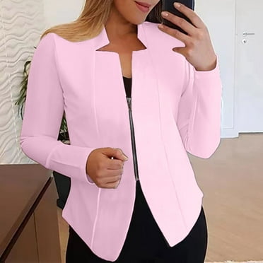 Simua Fashion Women's Open Front Cardigan Solid Color Long Sleeves Work Blazer Casual Zip Up Jacket