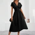 thumbnail image 1 of Simua Garden Party Dresses for Women Casual Solid Color V-Neck Short-sleeved Waisted Dress Fashion Women's Full-length Dresses, 1 of 7