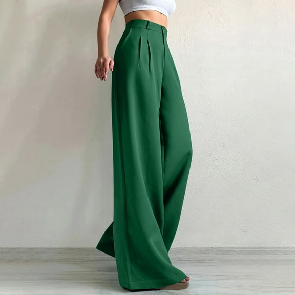 Simua High Waisted Work Pants for Women Business Casual Outfits 2025 Wide Leg Dress Trousers with Pockets Green L