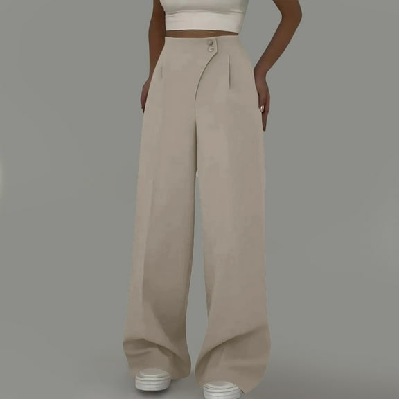 Simua High Waisted Work Pants for Women Business Casual Outfits 2025 Wide Leg Dress Trousers with Pockets Khaki XXL