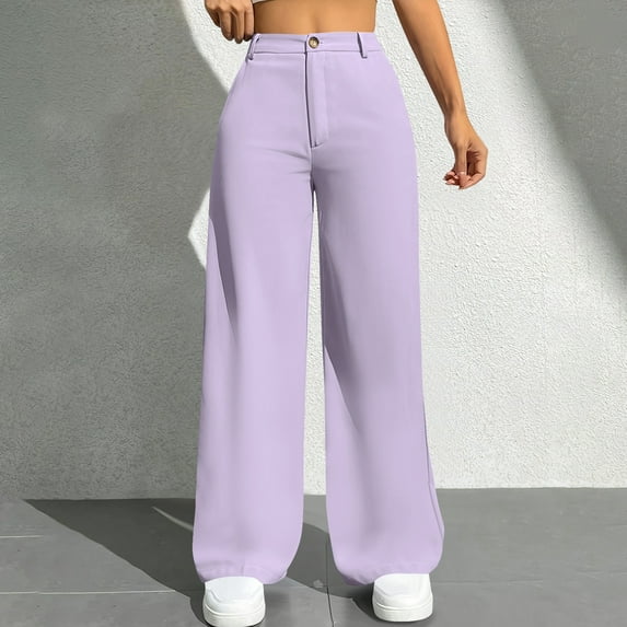 Simua High Waisted Work Pants for Women Business Casual Outfits 2025 Wide Leg Dress Trousers with Pockets Purple L