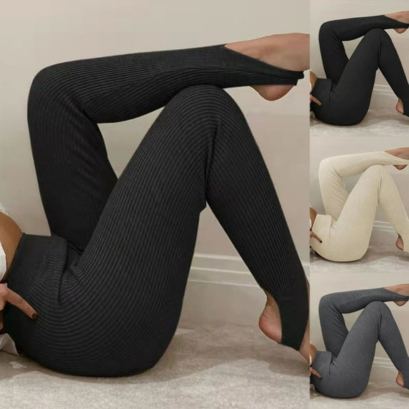 Simua Knit Ribbed Leggings for Women Fashion Solid Color Slim Yoga Step On Foot Lounge Pants