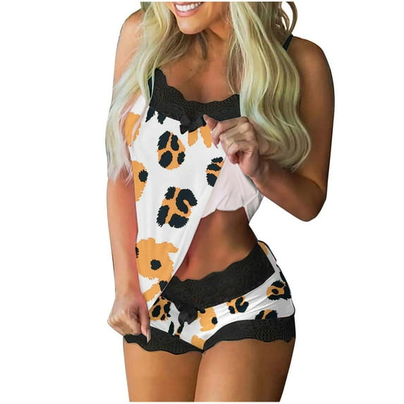 Simua Lace Cami Pajamas for Women, Womens Easter Print Sexy Sleeveless Tank Top and Shorts Nightwear Pjs Set, Size S-XXL
