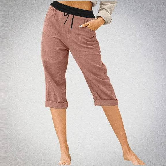 Wensltd Linen Capri Pants for Women Summer Loose Wide Leg Pants with Pockets