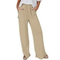 thumbnail image 1 of Simua Linen Wide Leg Pants for Women Fashion Casual Solid Color Elastic Waist Loose Drawstring Baggy Trousers with Pocket, 1 of 6