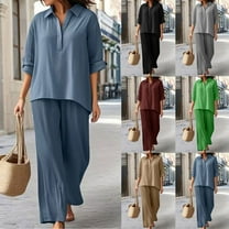 Simua Lounge Sets for Women 2 Piece Outfits Long Sleeve Button Dowm SHirts and Wide Leg Pants Loose Sweatsuits