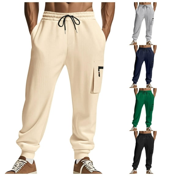 Simua Men's All-Season Performance Cargo Pants with Zipper Pockets - Moisture-Wicking Workout Pants with Drawstring Waist