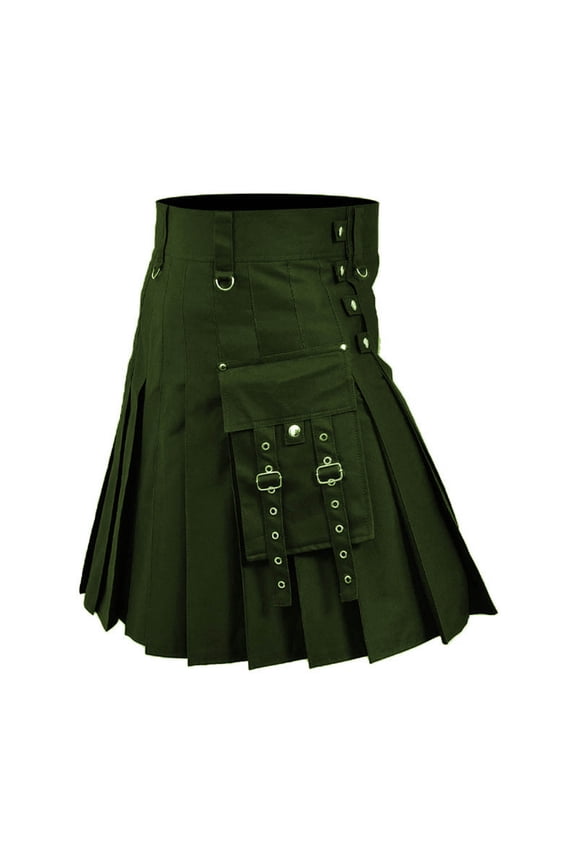 Simua Men's Black Utility Kilt | Pleated Skirt with Cargo Pockets Adjustable Waist for Festival Medieval Casual Daily Wear