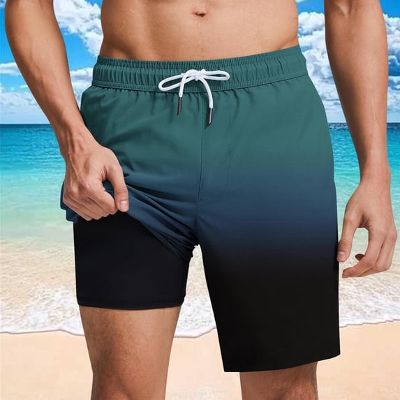 Simua Men's Gradient Swim Trunks | With Compression Liner & Drawstring Waist Beach Shorts