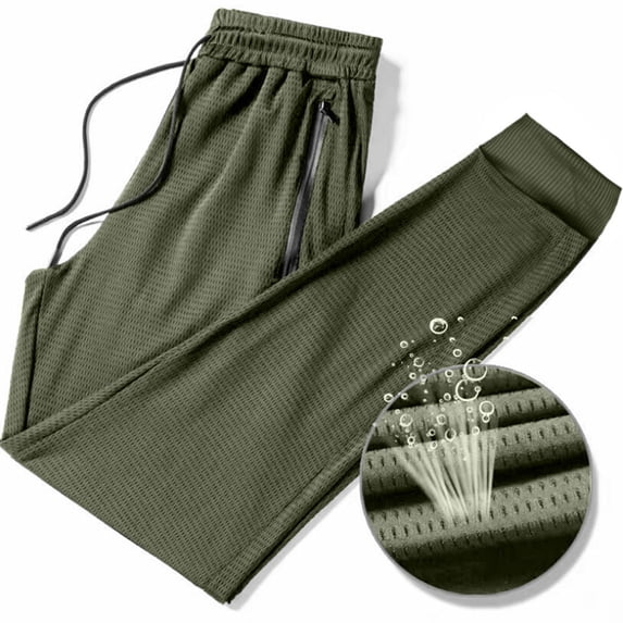 Simua Men's Breathable Mesh Cropped Jogger Pants | Drawstring Waist Zipper Pockets for Summer Running Casual Exercise