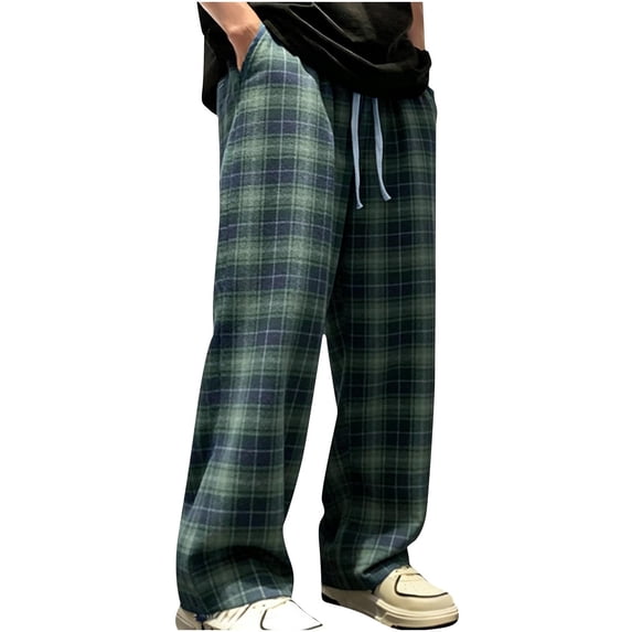 Simua Men's Brushed Grid-Flannel Lounge Pants - Comfort-Fit Home Wear with Classic Check Pattern (S-XXXL)