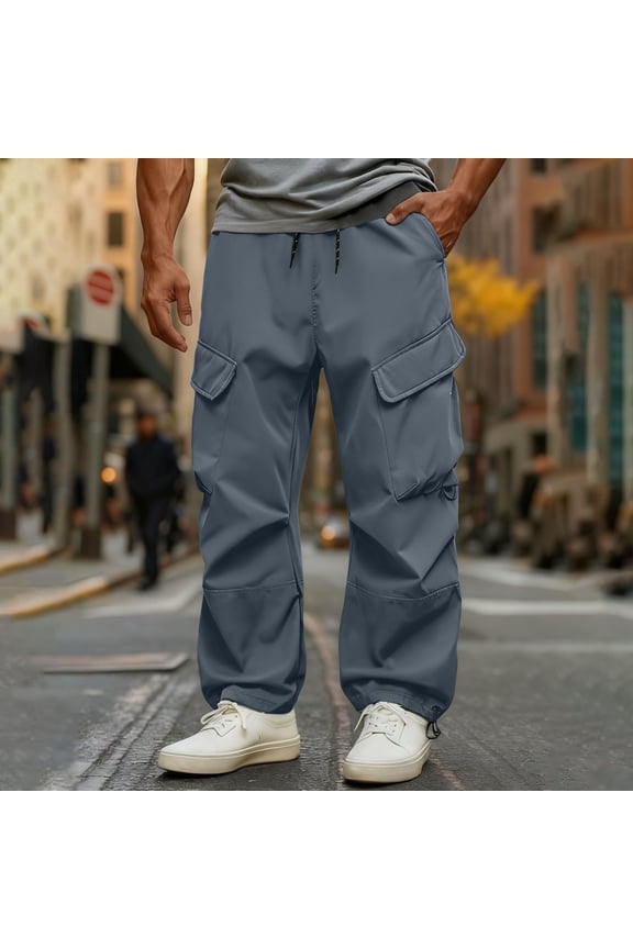 Simua Men's Casual Cargo Hiking Pants Windproof Waterproof Elastic Drawstring Waist with Multi Pockets for Outdoor Jogging Work Vacation All Season Wear