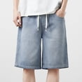 thumbnail image 1 of Simua Men's Casual Washed Denim 5-Inch Shorts | Elastic Drawstring Waist Multi-Pocket Linen Polyester Blend Straight Leg Summer Outdoor Shorts, 1 of 7