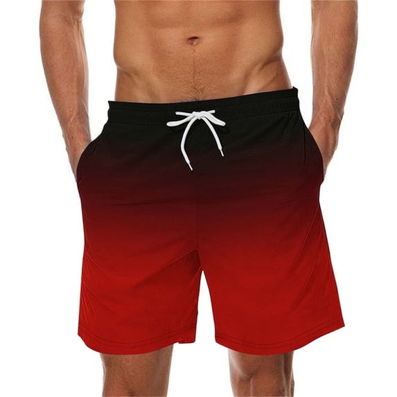 Simua Men's Gradient Print Elastic Waist Drawstring Shorts | Lightweight Polyester Beach Shorts With Pockets For Spring Summer Casual Daily Wear