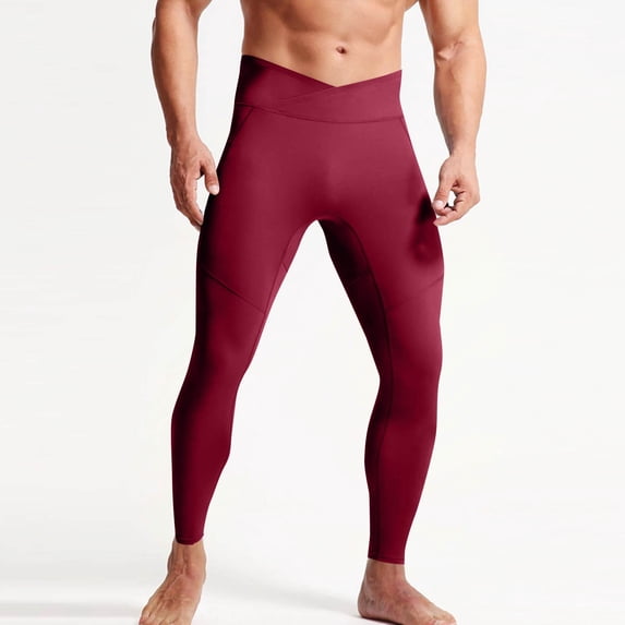 Simua Men's High Waist Compression Leggings with Side Pockets for Yoga Running Fitness All Season Wear