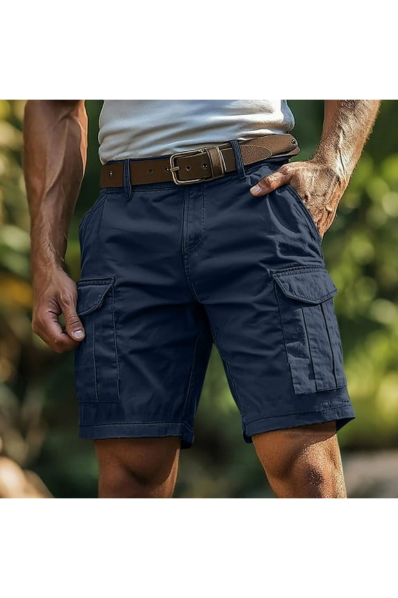 Simua Men's Khaki Cargo Shorts | Multi-Pocket Loose Fit 100% Polyester for All Season Casual Work Outdoor