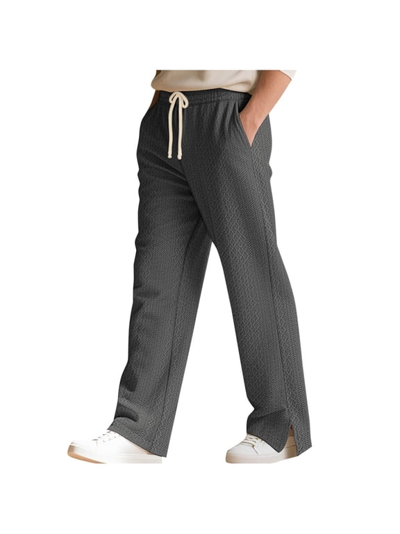 Simua Men's Knit Cargo Jogger Pants with Split Hem & Drawstring Waist - Lightweight Straight Leg Casual Pants (S-XXXL)