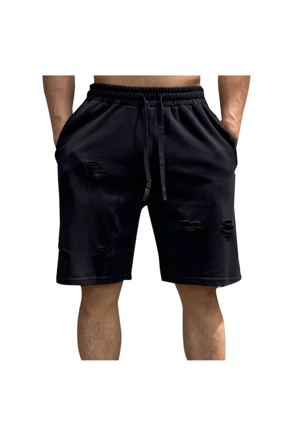 Simua Men's Light Gray Distressed Fleece Shorts | Loose Fit Drawstring Elastic Waist for All Season Casual Gym