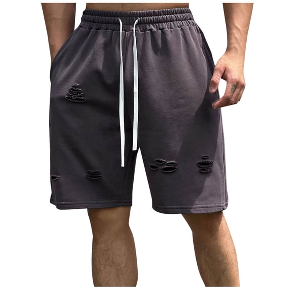 Simua Men's Distressed Fleece Shorts | Loose Fit Drawstring Elastic Waist For All Season Casual Gym