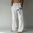 thumbnail image 1 of Simua Men's Linen Blend Hawaiian Beach Pants | Elastic Drawstring Waist Straight Leg Trousers with Coconut Tree Print for Summer Casual Wear, 1 of 5