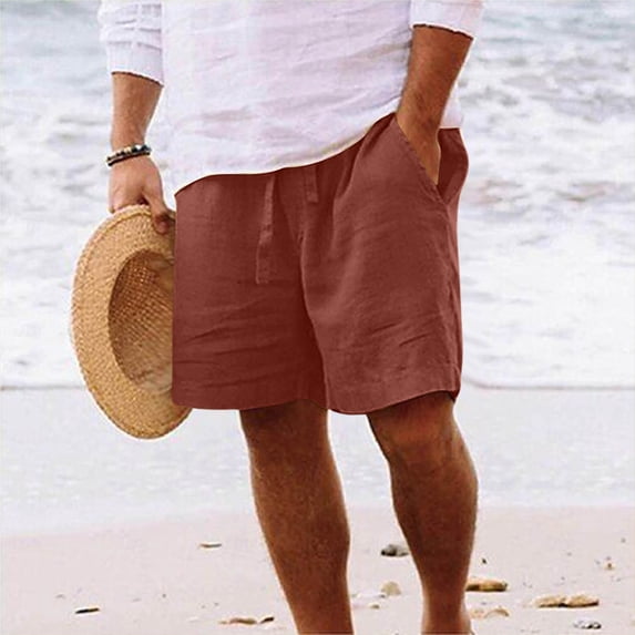 Simua Men's Linen-Like Casual Shorts | Elastic Waist Drawstring Pockets Straight Leg Summer Outdoor Daily