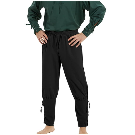 Simua Men's Medieval Renaissance Performance Pants with Decorative Straps - Theatrical Costume Pants for Drama and LARP