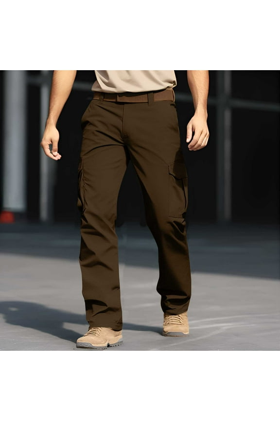 Simua Men's Multi-Pocket Cargo Pants - Khaki Brown Workwear Style with Functional Pockets
