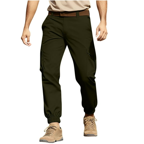 Simua Men's Outdoor Cargo Pants Elastic Waist Drawstring Tactical Work Pants - Nylon-Spandex Blend Multi-Pocket Casual Jogger Pants for Hiking Workwear (S-XXXXXL)