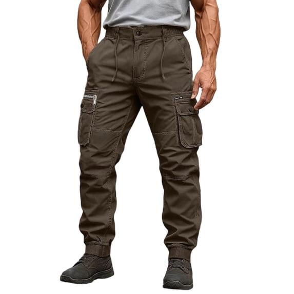 Simua Men's Outdoor Cargo Pants with Drawstring Waist - Durable Softshell Pants with Multiple Pockets for Hiking and Work (L-XXXXL)