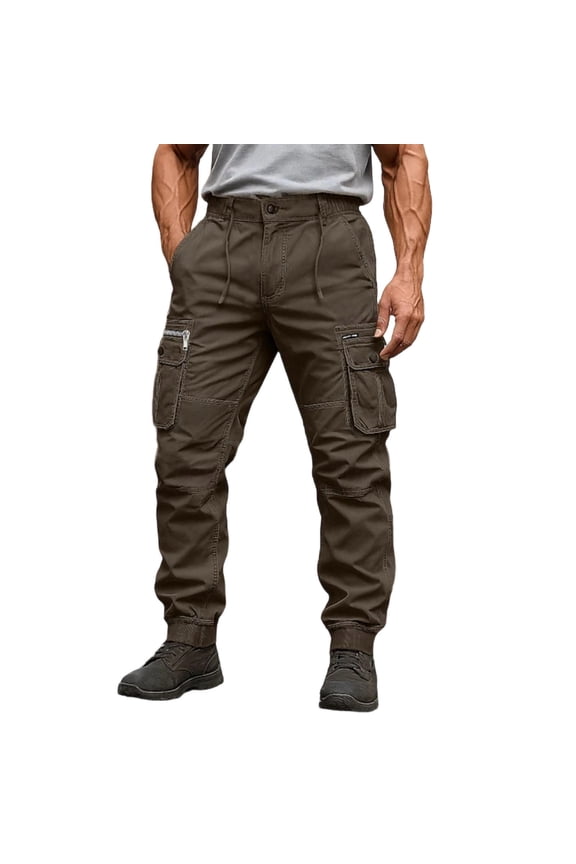 Simua Men's Outdoor Cargo Pants with Drawstring Waist - Durable Softshell Pants with Multiple Pockets for Hiking and Work (L-XXXXL)