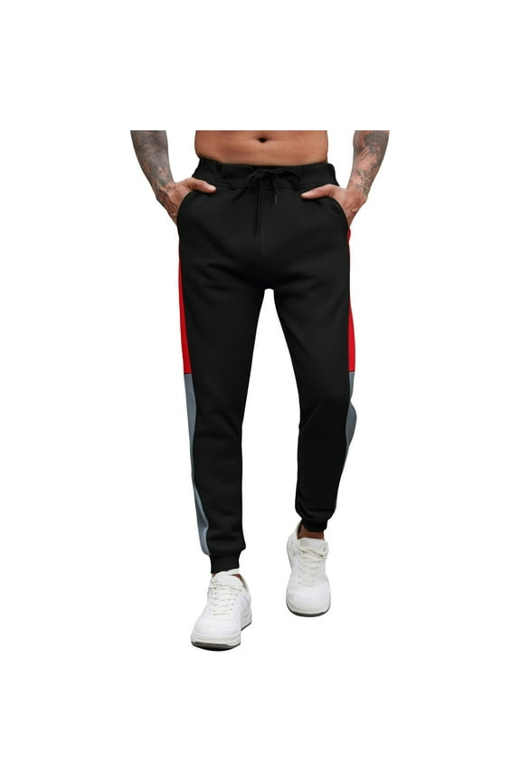 Simua Men's Performance Side-Stripe Jogger Pants with Contrast Panels - Athletic Training Pants with Zipper Pockets