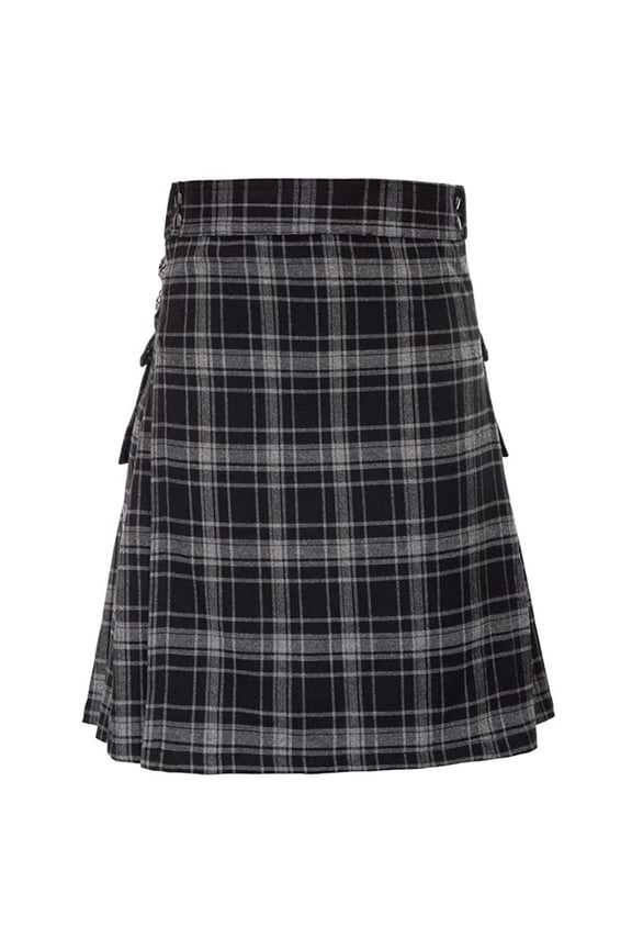 Simua Men's Red & Navy Tartan Plaid Utility Kilt | High-Waisted Pleated Skirt with Cargo Pocket Snap Fastener for Scottish Festival Casual Daily Wear