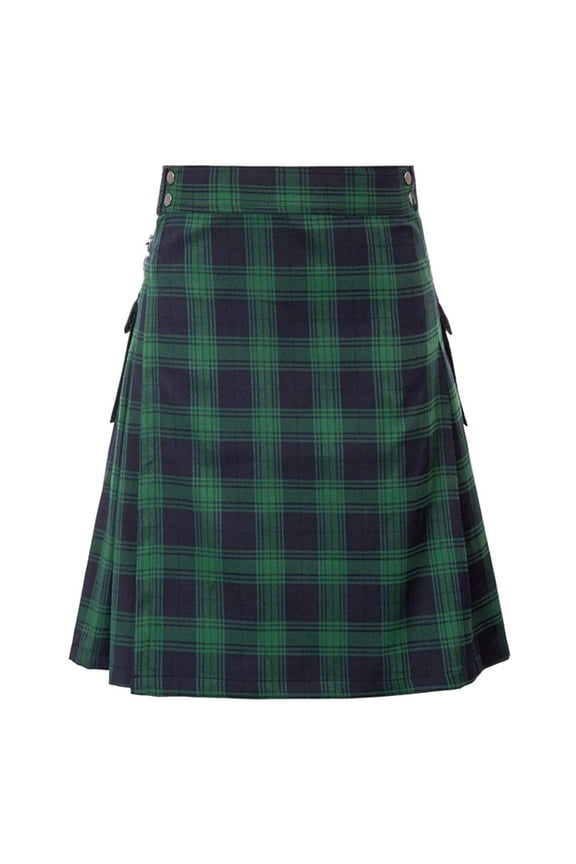 Simua Men's Red & Navy Tartan Plaid Utility Kilt | High-Waisted Pleated Skirt with Cargo Pocket Snap Fastener for Scottish Festival Casual Daily Wear