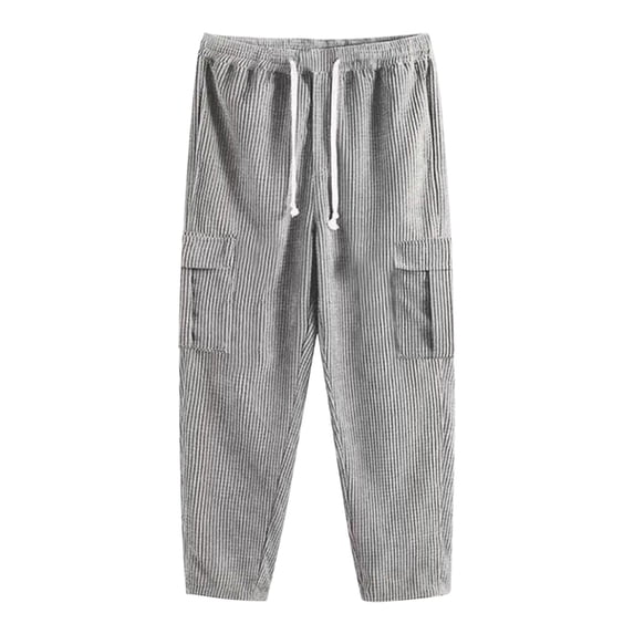 Simua Men's Ribbed Texture Straight Leg Pants - Vertical Pattern Design with Elastic Waist for Business Casual Wear (S-XXXL)
