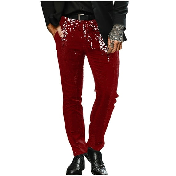 Simua Men's Sequin Evening Pants - Sparkly Dress Pants for Parties and Special Events