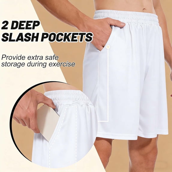 Simua Men's Solid Color Casual 5-Inch Shorts | Elastic Drawstring Waist Side Pockets Polyester Athletic Running Shorts for All Season Wear